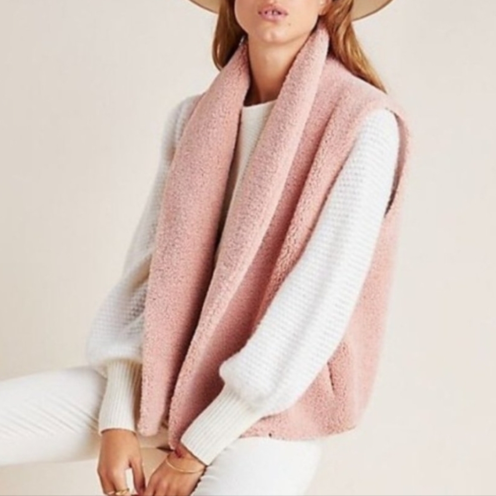 Norla Canada + Anthropologie Rhodes Blush Pink Sherpa Vest, Open Front, EUC!